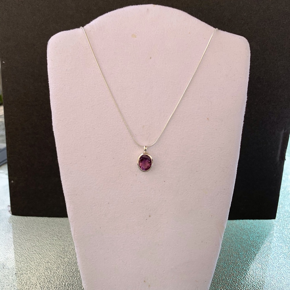 Amethyst Pendant Sterling Silver Chain